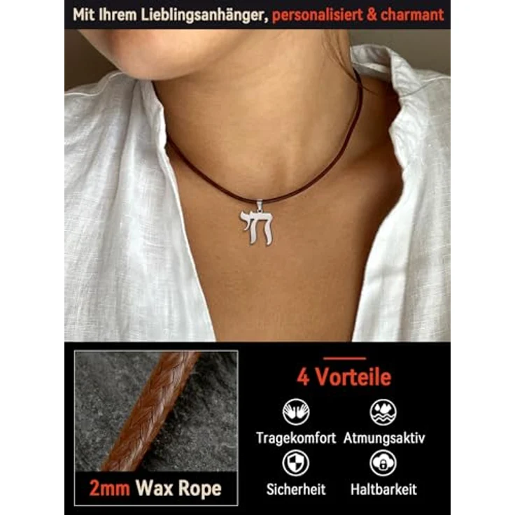 FaithHeart Braun Lederkette, 40CM lang, Kunstleder Halskette mit 2MM Breite und Edelstahl-Verschluss, für Damen und Herren, ohne Anhänger, perfektes Geschenk – Bild 5