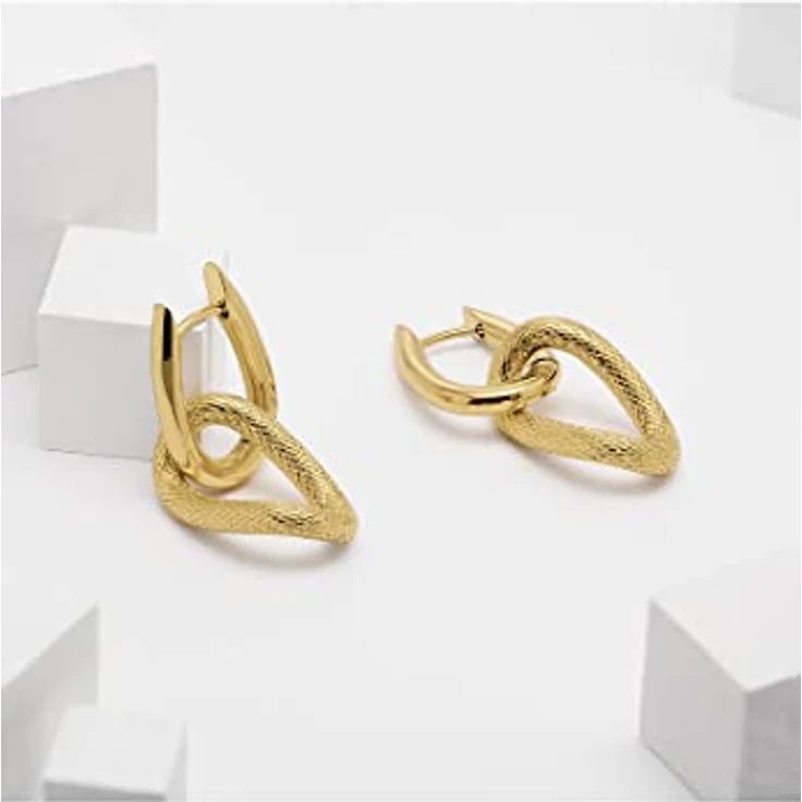 FAVS Creolen 88590791, IP-vergoldete Edelstahl-Ohrringe mit polierter Oberfläche und ovalem Element, schraffiert, harmonisches Design – Bild 2