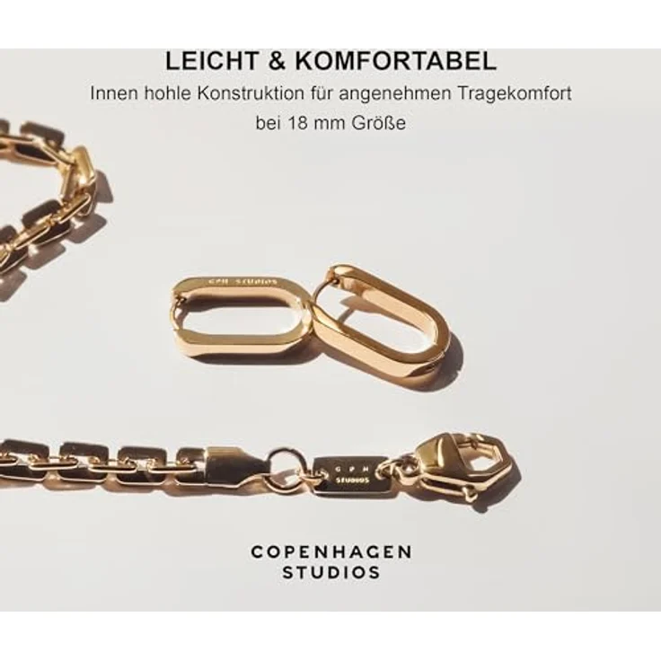 COPENHAGEN STUDIOS Bold Hoop Creolen Set, silber, Damenohrringe aus poliertem Edelstahl, wasserfest, hautfreundlich, Klappverschluss, 18 mm – Bild 5
