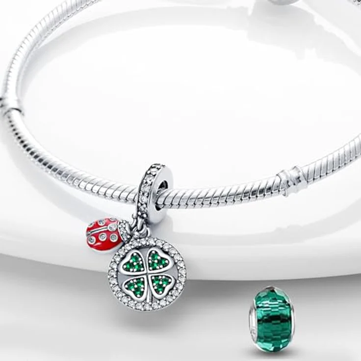 HappyStar Charms Anhänger Silber 925, roter Beads Charm Anhänger mit Zirkonen, kompatibel mit europäischen Armbändern und Halsketten für Frauen, inklusive kostenloser Abstandsperle und Geschenktasche – Bild 2