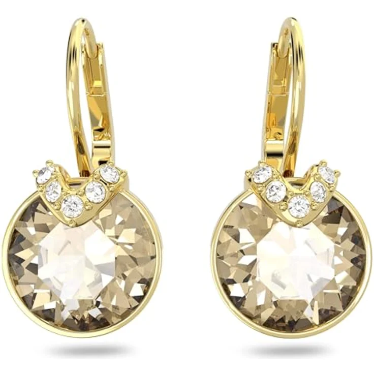 Swarovski Bella V Drop-Ohrhänger, Vergoldete Ohrringe mit Facettiertem Mittelelement und Klaren Swarovski Kristallen – Bild 2