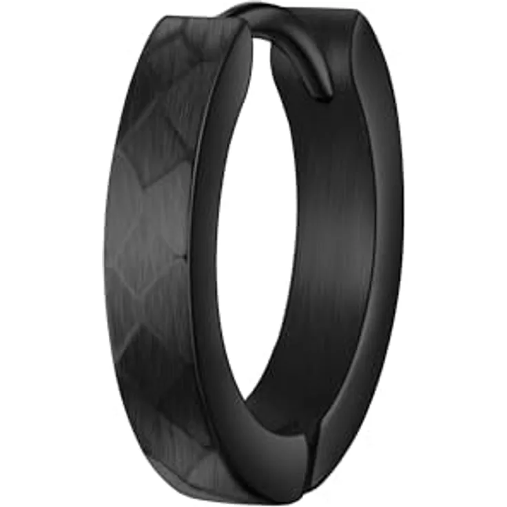 True Rebels Herren Creolen aus Edelstahl schwarz, mattierte Ohrcreolen mit Klappverschluss, kratzfest und wassertauglich