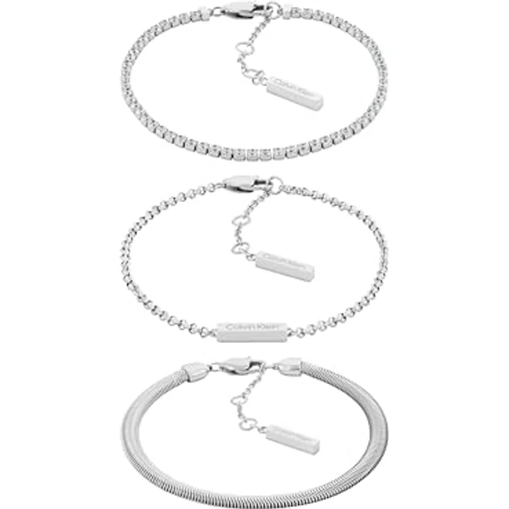 Calvin Klein CK TRIO Set aus 3 Damen-Armbändern in Edelstahl mit Kristallen, minimalistisch und elegant, Innendurchmesser 17 cm – Bild 1