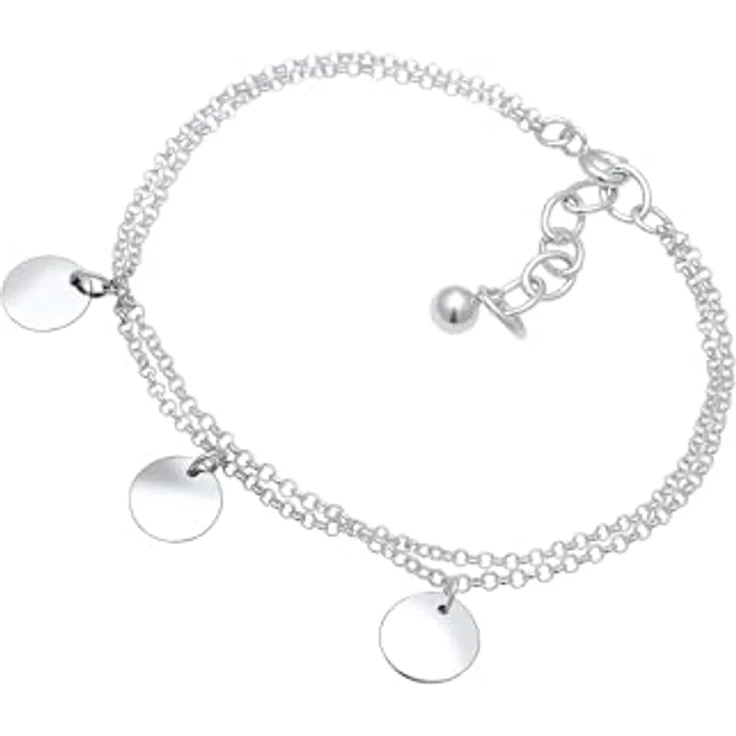 Elli Damen-Armband Kreis Layer Geo Plättchen, 925 Sterling Silber, 16 cm, handgefertigt, hochglanzpoliert – Bild 2