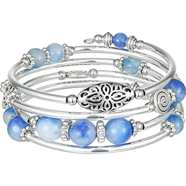 FULU AUTUMN Damen Boho Wickelarmband, mehrschichtiges Perlenarmband aus Silber mit Kristallglas-Details, 17-Sapphire – Bild 1