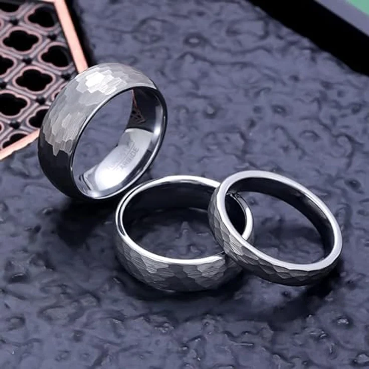 083BASE Wolframkarbid Ring – Hammerschlag-Design, 4mm/6mm/8mm Breite, Stahl oder Schwarz, Unisex Verlobungsring oder Partnerring – Bild 4