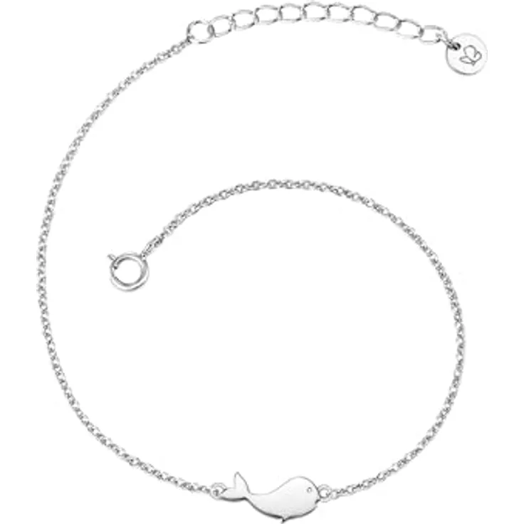 GLANZSTÜCKE MÜNCHEN Damen-Armband Wal, 925er Sterlingsilber, rhodiniert, 17 + 3 cm, Ankerkettchen mit Anhänger, Freundschaftsarmband