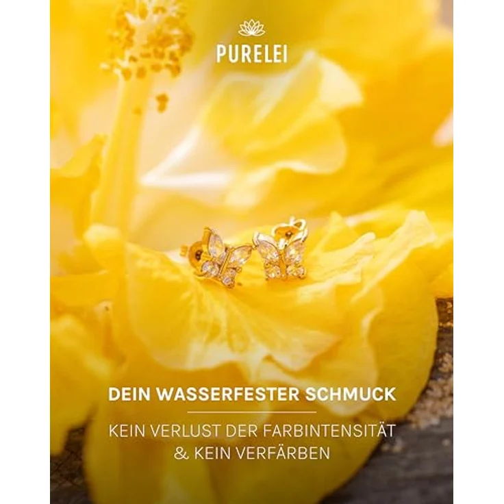 Purelei Butterfly Ohrringe, 18K Gold, wasserfeste Damenohrringe aus Edelstahl, 6,8 x 8 mm, eleganter Modeschmuck für individuellen Look – Bild 5