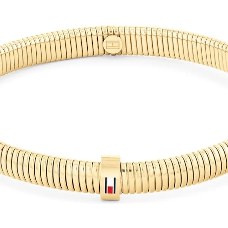 Tommy Hilfiger Jewelry Dehnbarer Armreif für Damen aus Edelstahl, erhältlich in Silber, Gold, Roségold oder Bicolor – Elastisches Design mit emaillierter Flagge, Länge 16,5 cm, Breite 0,6 cm – Bild 2