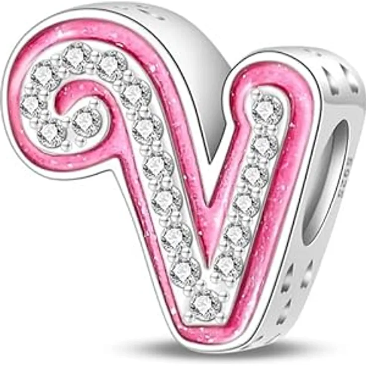 Pandach Damen Charm Anhänger Buchstabe V, 925 Sterling Silber mit Zirkonia-Steinen, passend für Armband und Halskette, kompatibel mit europäischen Charm-Armbändern