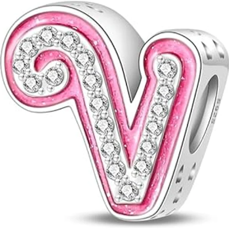 Pandach Damen Charm Anhänger Buchstabe V, 925 Sterling Silber mit Zirkonia-Steinen, passend für Armband und Halskette, kompatibel mit europäischen Charm-Armbändern – Bild 1