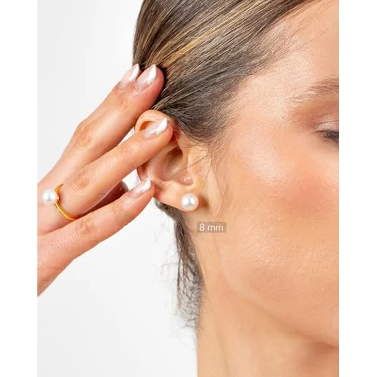 SECRET & YOU Perlenohrringe Damen, Süßwasser Knopfperlen Ohrstecker aus 925 Sterling Silber, erhältlich in 10 Größen von 4 mm bis 13 mm – Bild 2