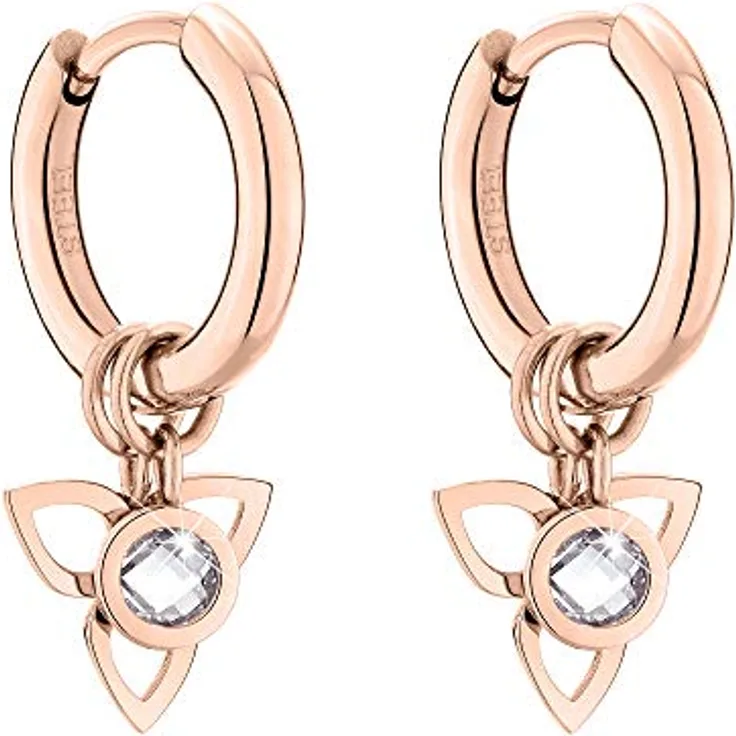 Tamaris Creolen TJ-0018-E-15, Edelstahl Ohrringe in Roségold mit weißen Zirkonia, 1,9 cm Länge, Klappringverschluss