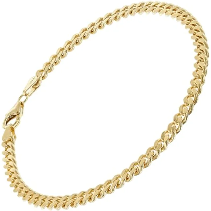 trendor Panzerarmband für Damen und Herren, 925 Silber vergoldet, 4,1 mm diamantierte Flachpanzerkette, 19 cm, mit Mikrofaser-Pflegetuch, hochwertiges Geschenk