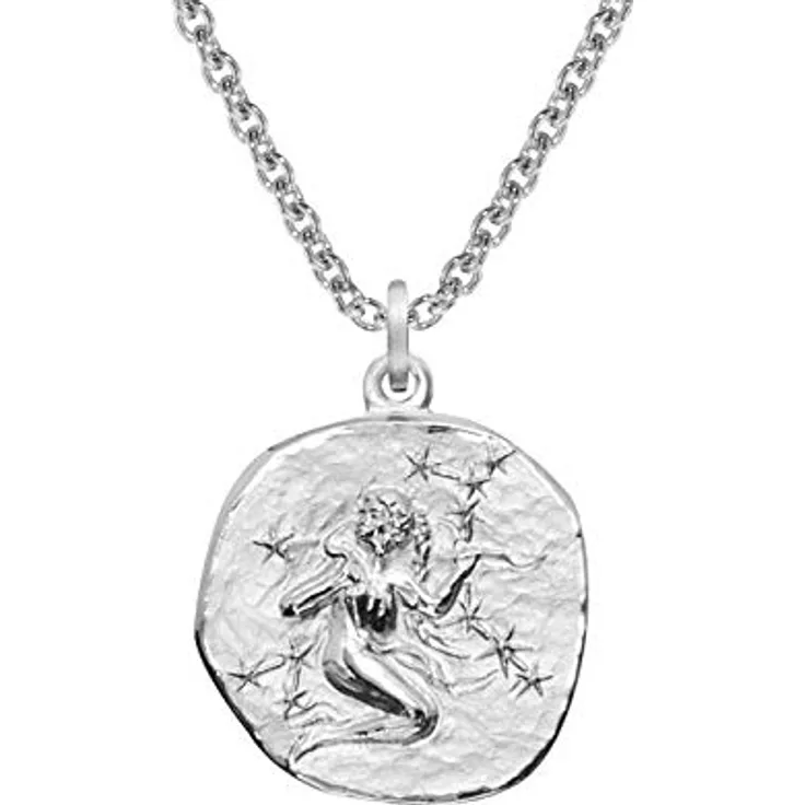 trendor Sternzeichen Jungfrau Halskette 925 Silber, Ø 16 mm Tierkreiszeichen Anhänger mit 45 cm Kette für Damen, Herren und Kinder, rhodiniert
