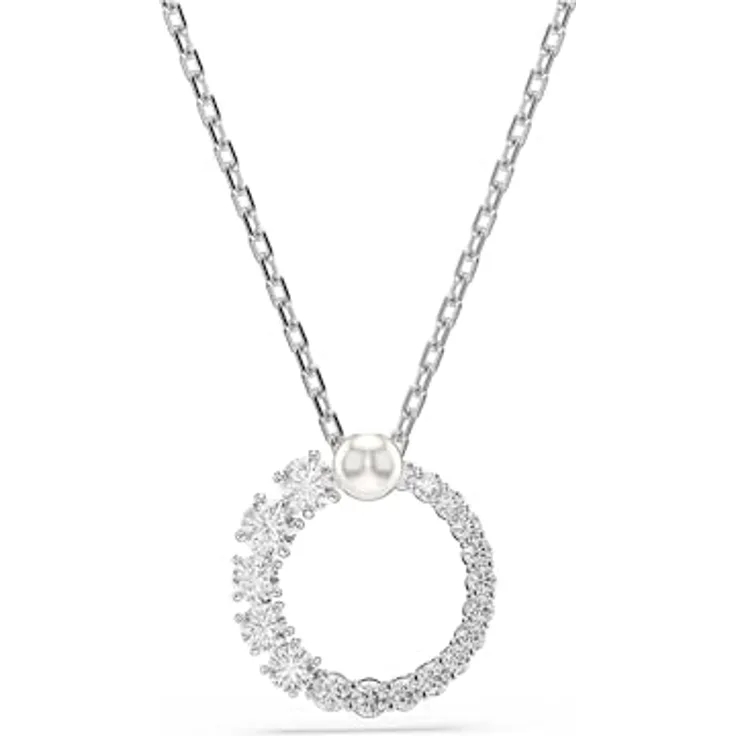 Swarovski Matrix Halskette, Rhodinierte Damenhalskette mit Weißer Kristallperle und Strahlenden Kristallen im Rundschliff