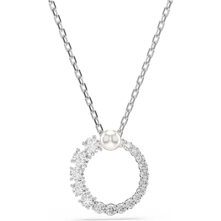 Swarovski Matrix Halskette, Rhodinierte Damenhalskette mit Weißer Kristallperle und Strahlenden Kristallen im Rundschliff – Bild 1