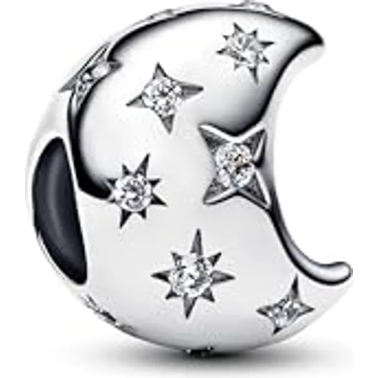 PANDORA Moments Mondsichel Charm, Sterling-Silber mit Zirkonia und Gravur „THE SKY IS THE LIMIT“, kompatibel mit Moments, 794254C01