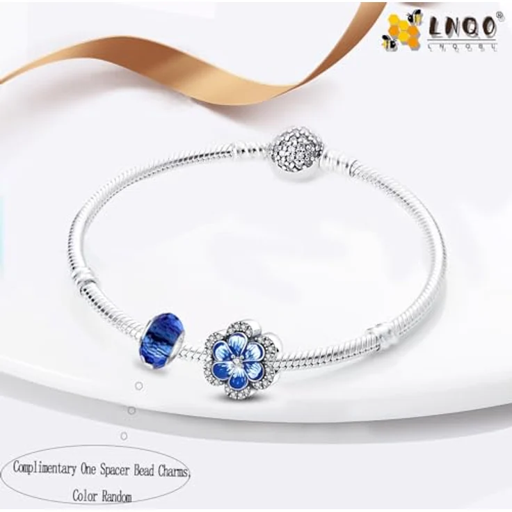 LNQOBU Silber 925 Charms Anhänger mit Spacer Beads, kompatibel mit Pandora und europäischen Armbändern, ca. 4,5-5 mm Lochgröße – Bild 2
