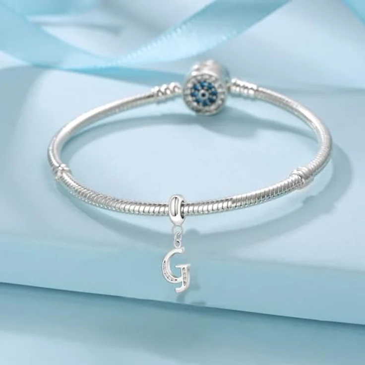 XWN Buchstabe Charm Anhänger Alphabet A-Z, 925 Sterling Silber mit Zirkon, Kompatibel mit Pandora Armbändern und Halsketten – Bild 2