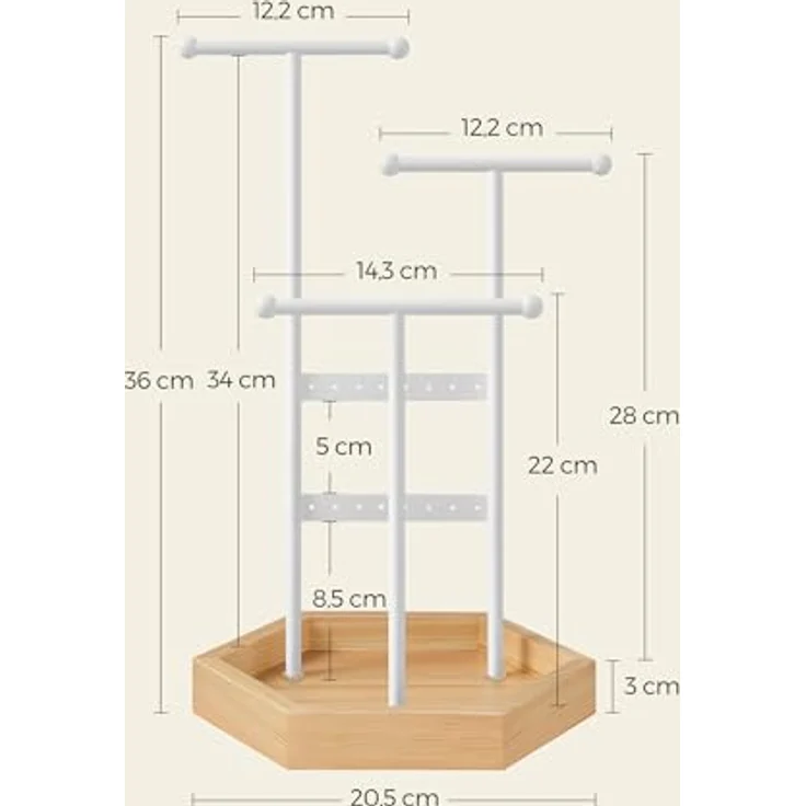 SONGMICS Schmuckständer JJS03NW, Schmuckhalter mit 4 Bereichen, Metall, für Ohrringe, Halsketten und Armbänder, weiß-naturbeige – Bild 5