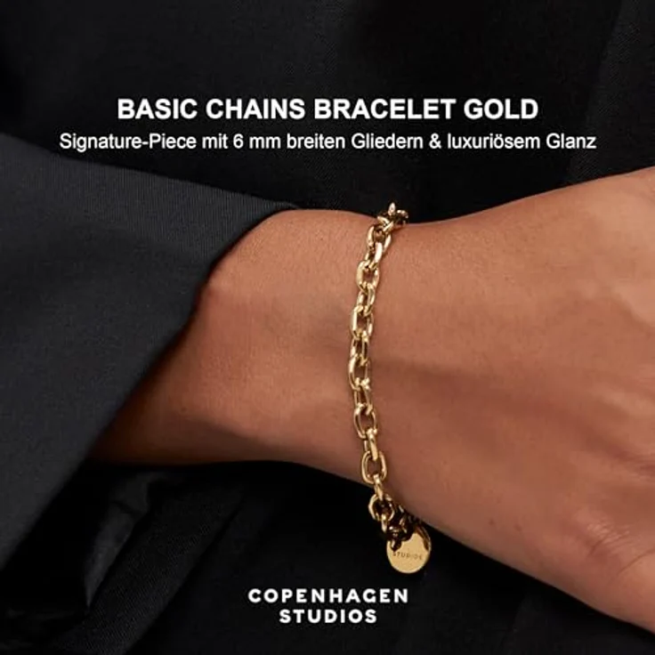 Copenhagen STUDIOS Basic Chunky Bracelet, gold - Armband aus poliertem Edelstahl mit 14K Vergoldung, verstellbare Größe bis 21 cm, wasserfest & hautfreundlich – Bild 2