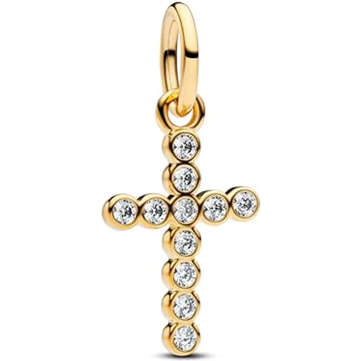 PANDORA Moments Kreuz Charm-Anhänger aus Sterling Silber mit 14k vergoldeter Metalllegierung und Zirkonia, kompatibel mit ME und Moments – Bild 1