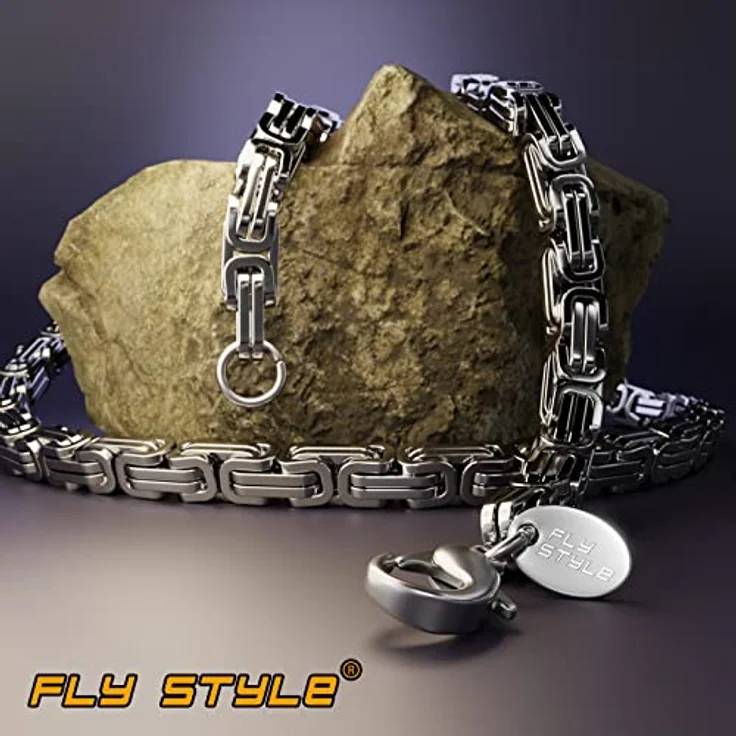 Fly Style Byzantiner Königskette Armband Herren, Edelstahl silber poliert, 9mm breit, 21cm lang, hypoallergen und kratzfest – Bild 2