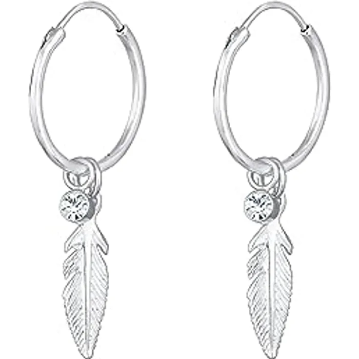 Elli Creolen Silber 925 Feder-Ohrringe mit 0,1ct Kristallen, durchmesser 20mm, handgefertigt