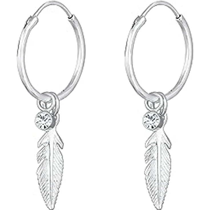 Elli Creolen Silber 925 Feder-Ohrringe mit 0,1ct Kristallen, durchmesser 20mm, handgefertigt – Bild 1