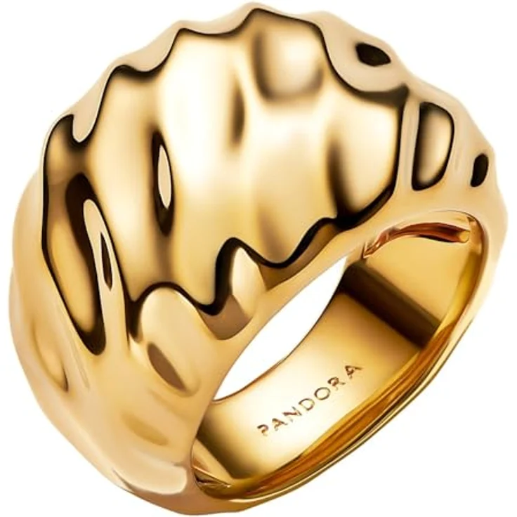 PANDORA Damen Statement-Ring Wellig, goldfarben, Ringgröße 60/19,1