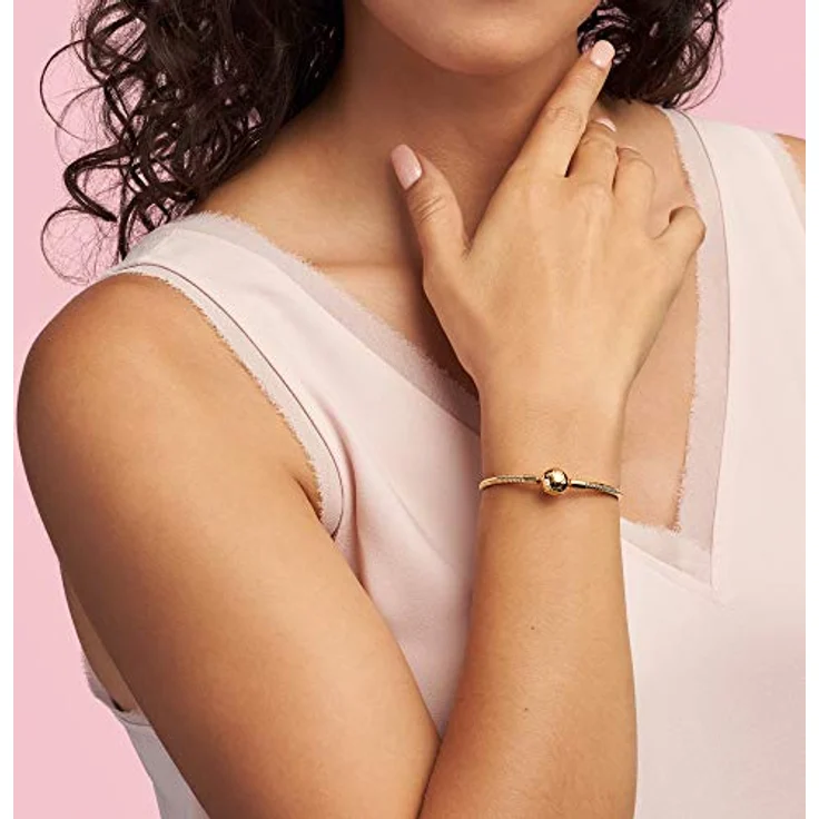PANDORA Schlangen-Gliederarmband, 18 Karat vergoldete Metalllegierung, 19cm, aus der Moments Collection – Bild 3