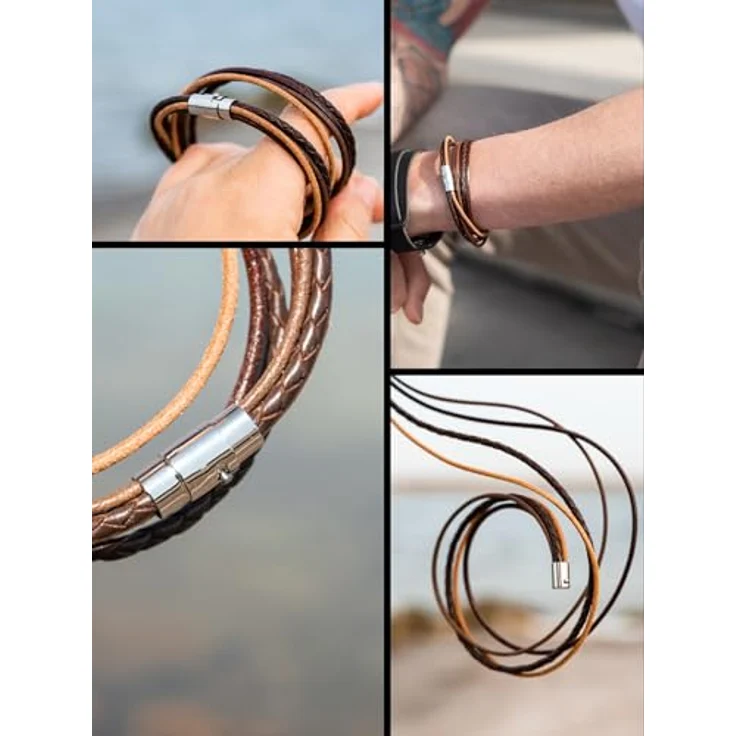 Simaru Wickelarmband echtes Leder mit Edelstahl Magnetverschluss, Unisex, hautfreundlich, Made in EU, 6mm breit – Bild 5