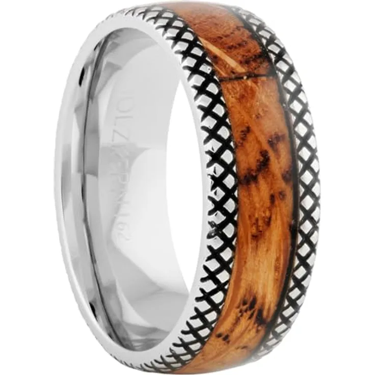 Holzkern Fingerring Sumo Whiskeyholz/Wolfram, Herrenring in braun, Breite 8 mm, Größe 62
