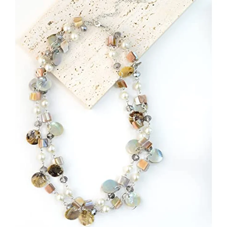 FULU AUTUMN Kristall Perlenkette Boho Muschelkette Damen, 18 Zoll + 2,7 Zoll verlängerbar, Bunte Mehrreihige Halskette aus hochwertigen Materialien, Geschenke für Frauen – Bild 5