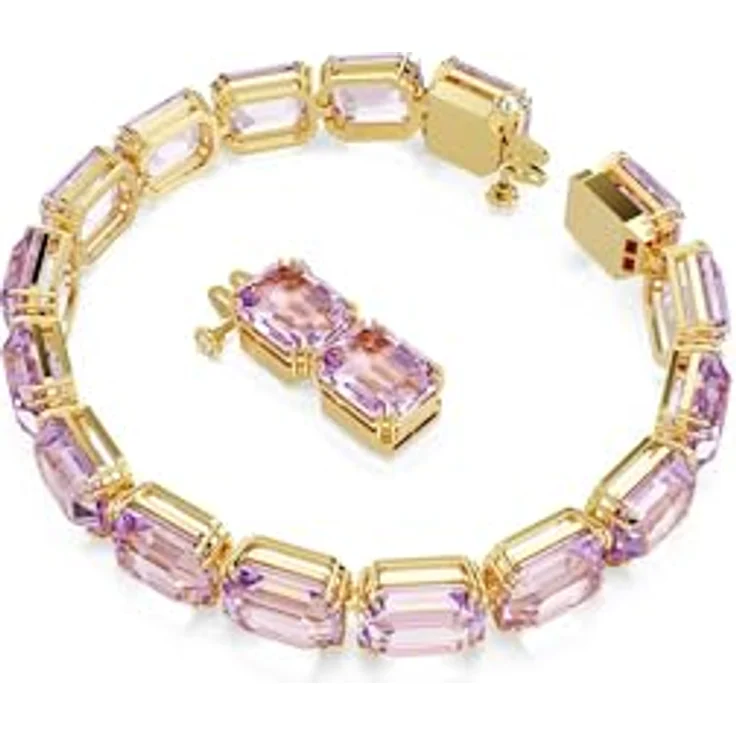 Swarovski Millenia Armband, Violettfarbenes, Vergoldetes Damenarmband mit Oktagon-schliffigen Kristallen, W-Hakenverschluss, Länge 17-19 cm, Breite 0.8 cm – Bild 2