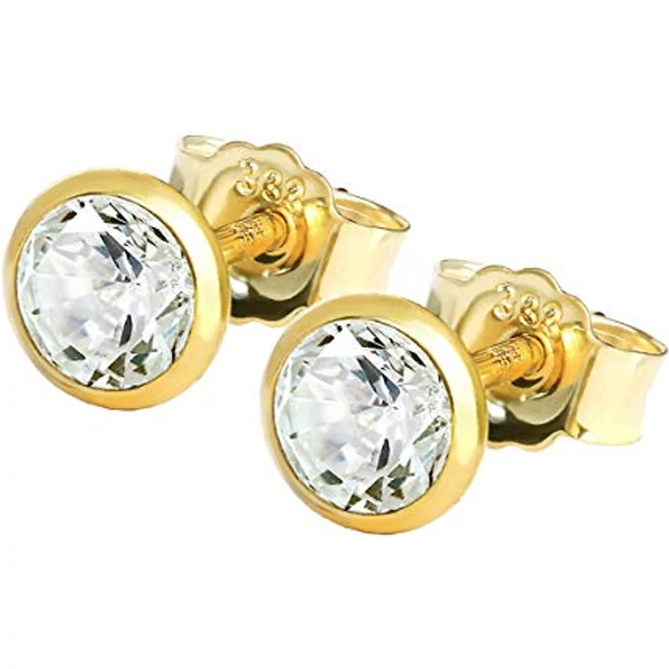 NKlaus Ohrstecker Gold 333, Damen Ohrstecker mit Zirkonia Weiß, 5 mm, 2 Stück, leicht und langlebig – Bild 1