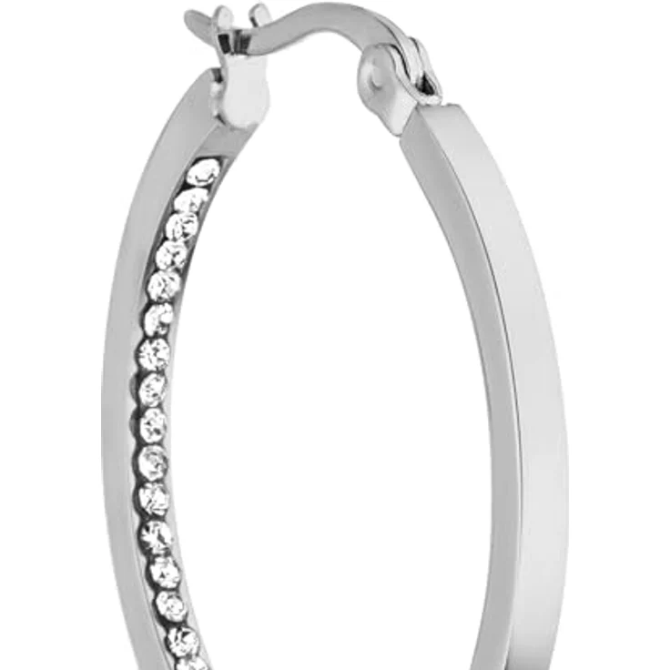 Purelei Inner Shine Creolen Ohrringe, Edelstahl 18K vergoldet, Zirkonia-Steine, 30 mm Ø, 2 mm Breite, Damen Ohrringe (Silver) – Bild 3
