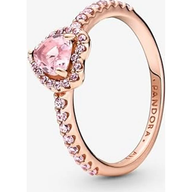 PANDORA ROSE Timeless Ring "funkelndes Herz", 14k rosévergoldet mit rosa Kristall und Zirkonia, Größe 48 – Bild 2