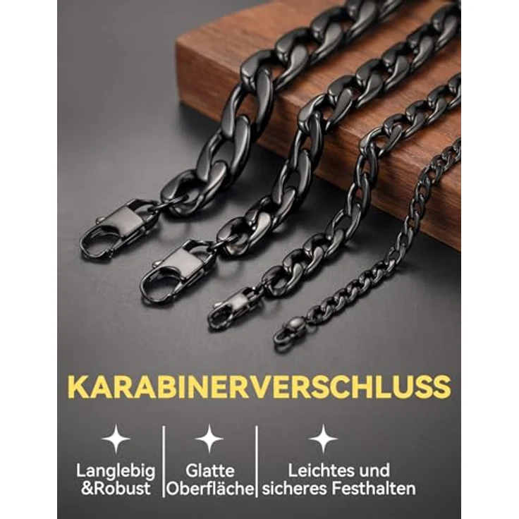 ChainsHouse Choker Damen Edelstahl Panzerkette 5mm, 36cm lange schwarze Gliederkette ohne Anhänger, Halsschmuck für Kinder und Mädchen – Bild 5