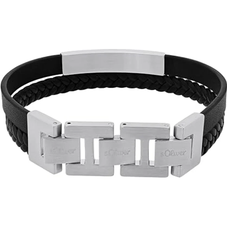 s.Oliver Edelstahl Leder Armband Herren, 18,5+1,5+1,5 cm, Schwarz, mit mattem Finish und Klappverschluss, in Schmuck Geschenk Box, 2036861 – Bild 5