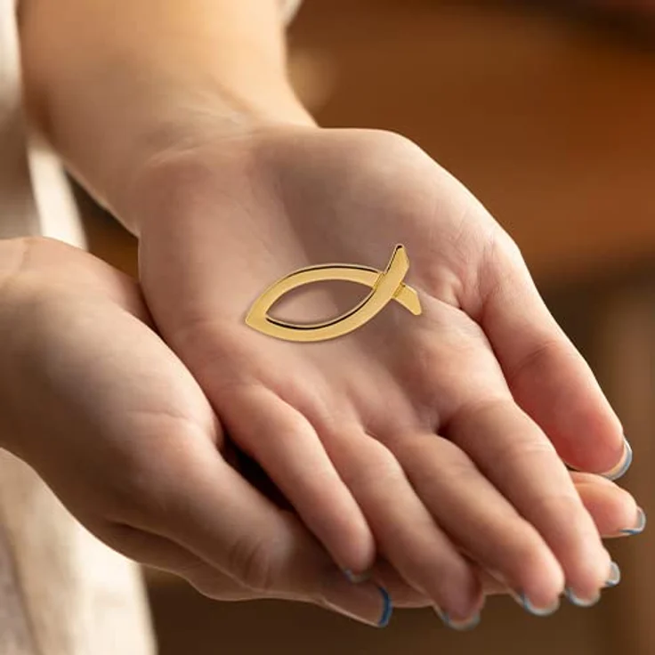 MaMeMi Anstecknadel ICHTHYS Fisch, goldfarbene religiöse PIN – 2 cm, ideales Geschenk zur Taufe, Konfirmation, Kommunion auf schöner Trägerkarte – Bild 5