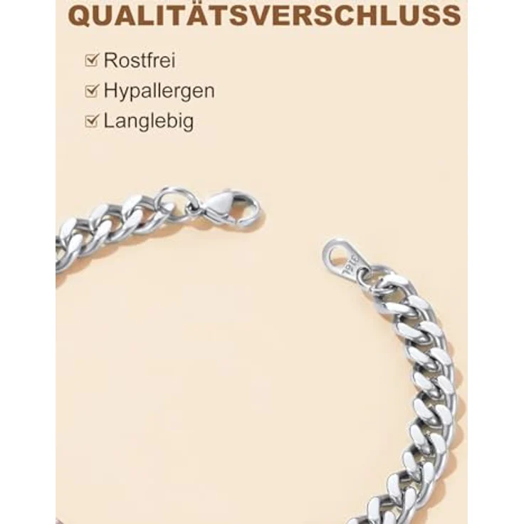 FindChic Herren Armband 7mm Edelstahl Panzerkette, schweres Glieder Link Kettenarmband, Bracelet 21cm, Silber – Bild 3