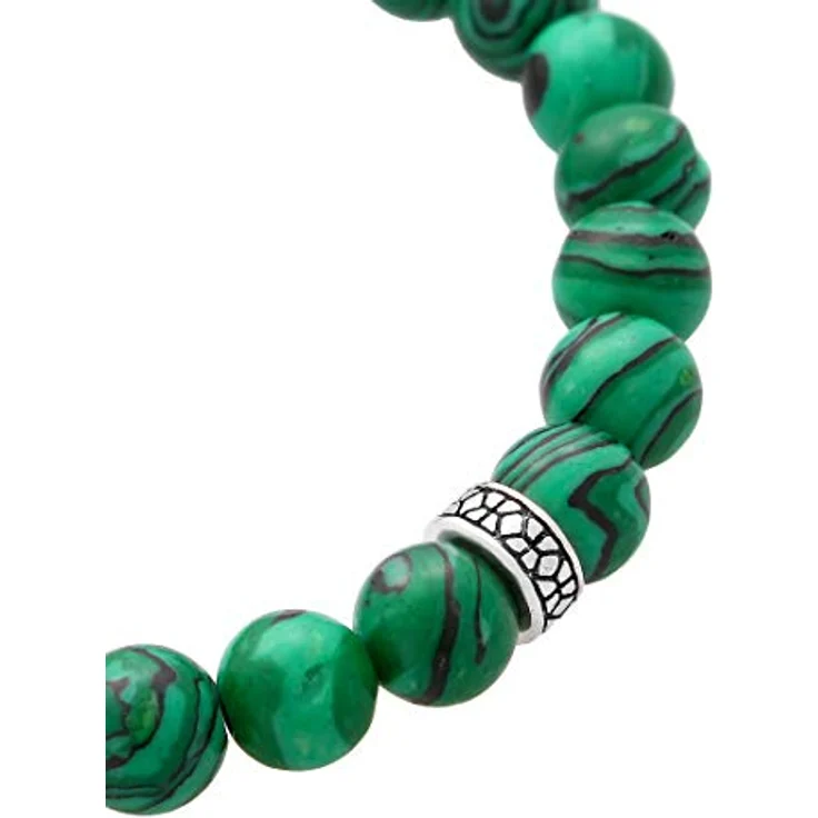 Kuzzoi Buddha Herren Armband, elastisches Yogaarmband mit grünen Malachit Edelstein Perlen und oxidierten 925 Sterling Silber Beads, Länge 19 cm – Bild 4