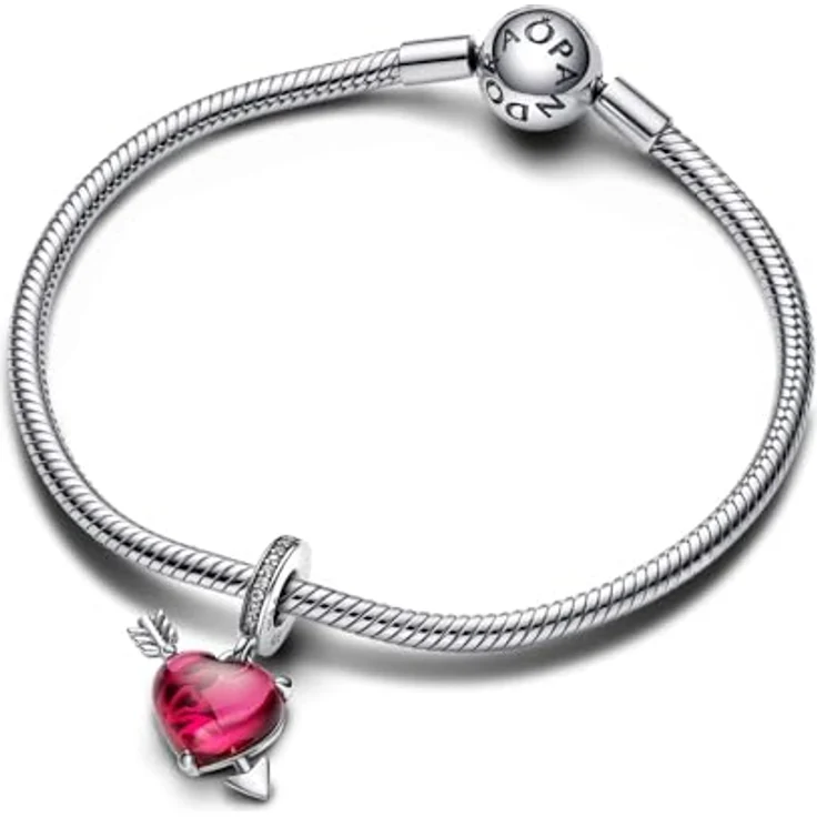 PANDORA Moments Rotes Herz & Pfeil Murano-Glas Charm-Anhänger, Sterling Silber mit Zirkonia, kompatibel mit Moments Armbändern, 793085C01 – Bild 4