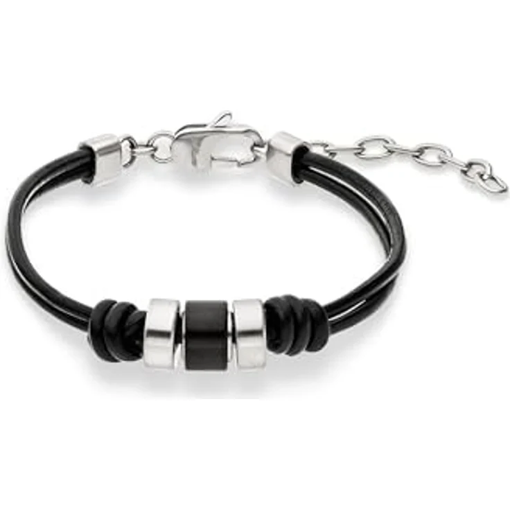 s.Oliver Herren Armband aus Echtleder mit Edelstahldetails, klassisch in schwarz/silber, 22 cm mit Karabiner-Verschluss – ideal als Geschenkidee – Bild 1