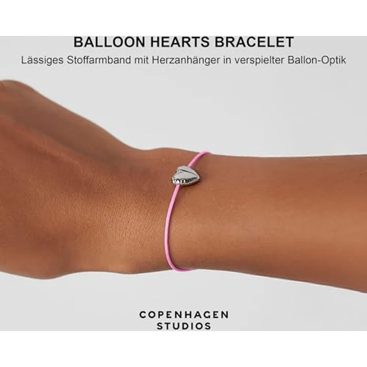 COPENHAGEN STUDIOS Bracelet Balloon Hearts, Damenarmband in rosa und silber mit Herzanhänger aus poliertem Edelstahl, stufenlos verstellbar – Bild 2