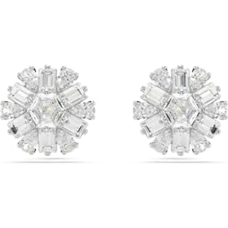 Swarovski Idyllia Ohrstecker, Schneeflocken-Design in Weiß, Rhodiniert, verschiedene Schliffe