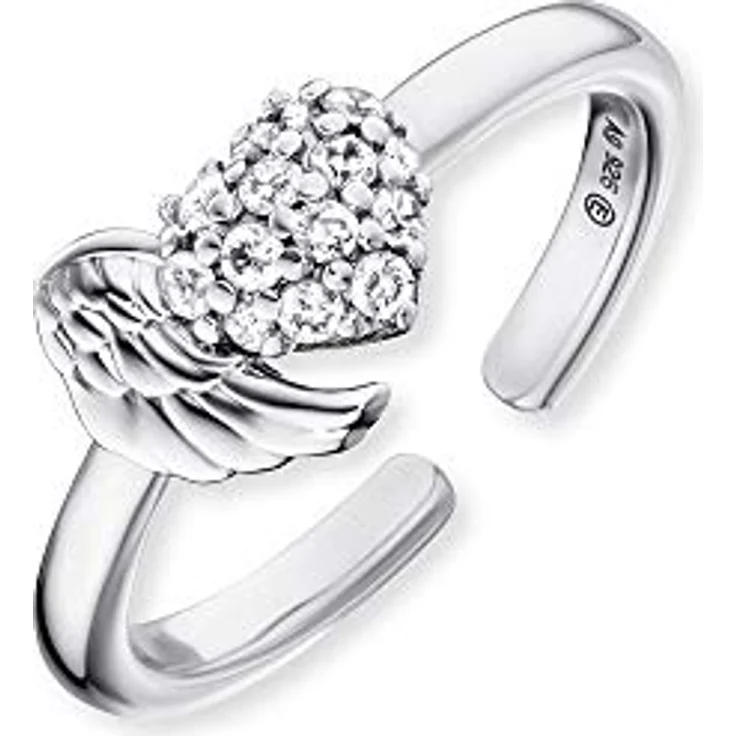 Engelsrufer Damen Ring aus Sterling Silber mit Flügel und Herz, 13 Zirkonia Steine, größenverstellbar, nickelfrei – Bild 1