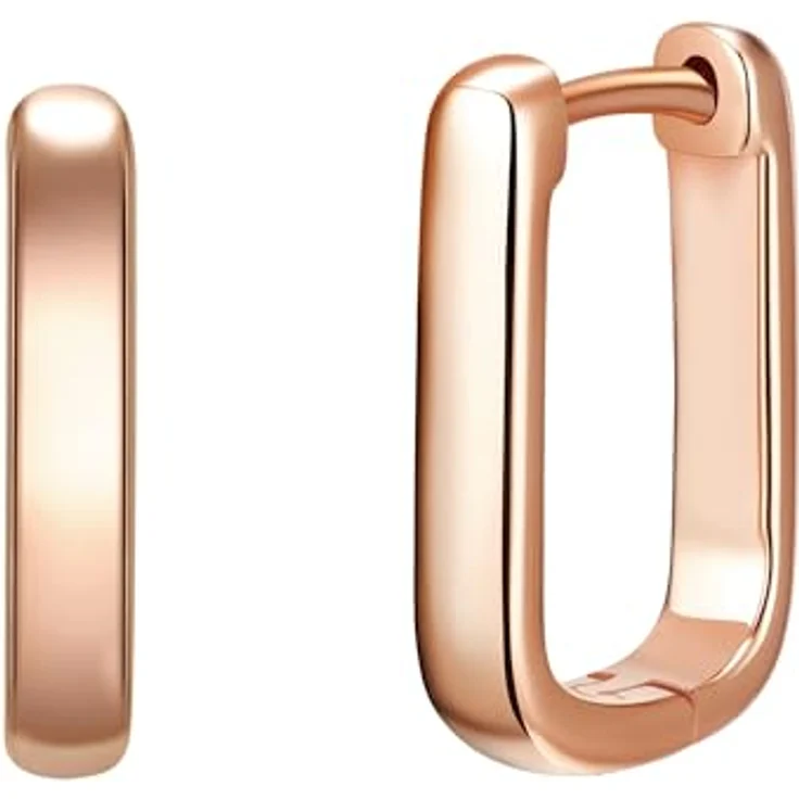 Glanzstücke München Damen Creolen Eckig, 925/- Sterling Silber rosévergoldet, rechteckige Ohrringe mit Klappverschluss, modern und vielseitig – Bild 1